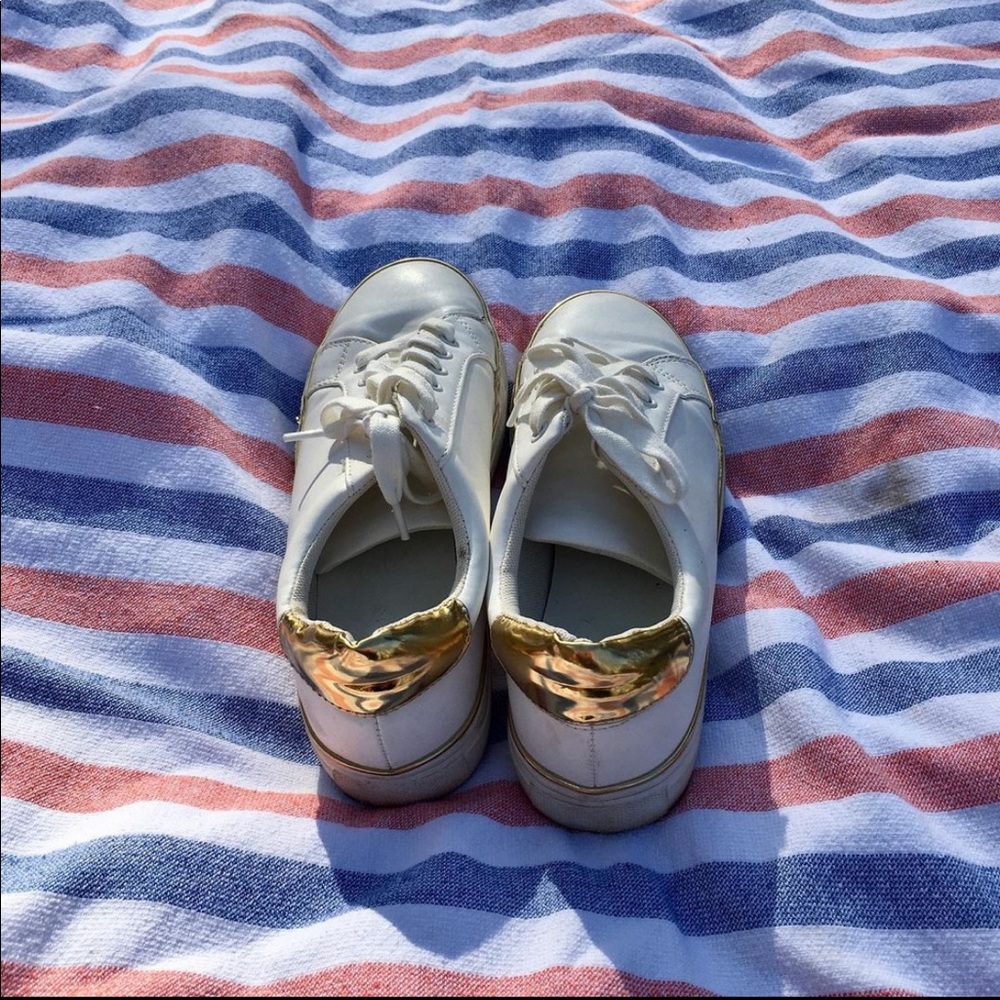 White Sneakers with Gold Embellishments